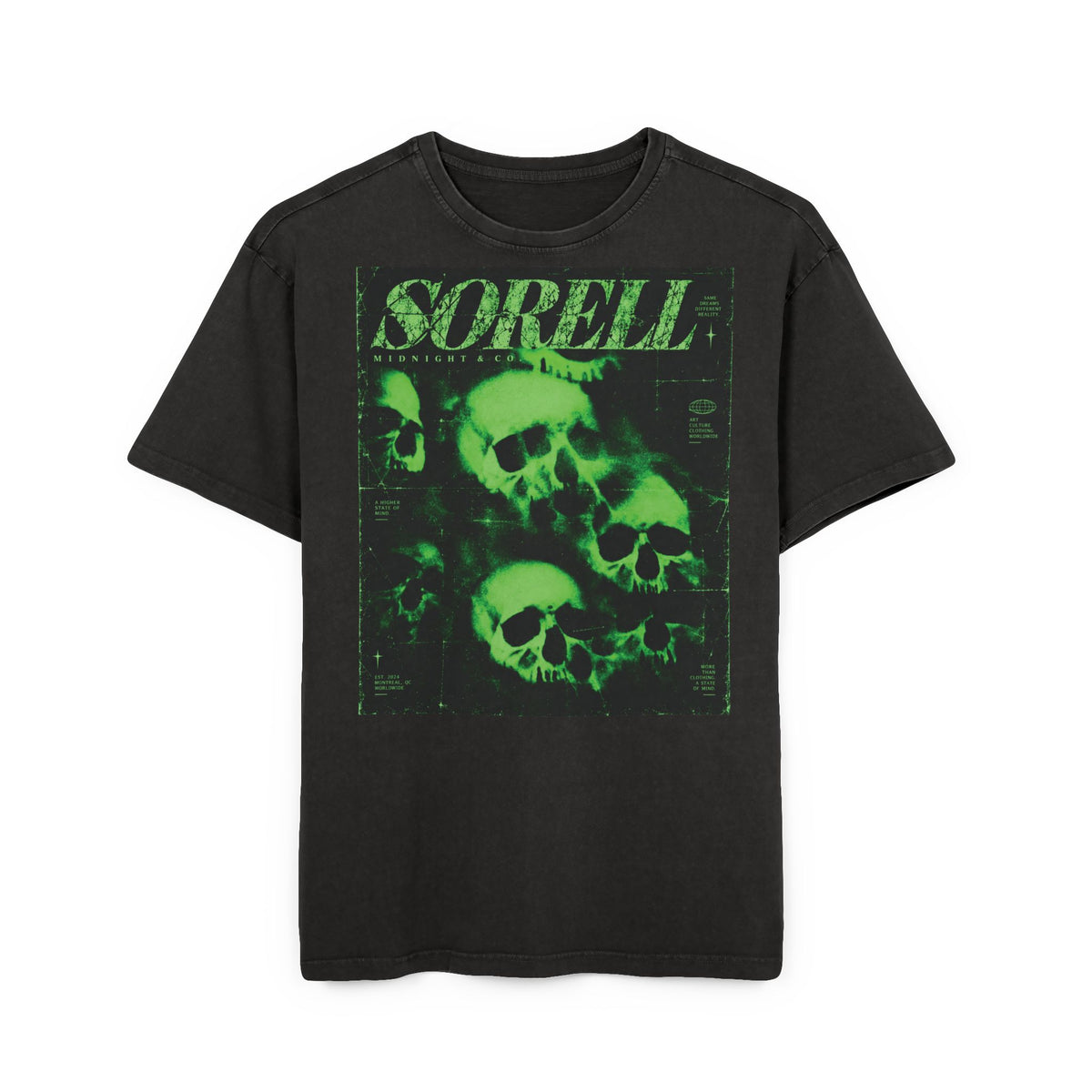 Neon Green Skull Acid Wash Tee