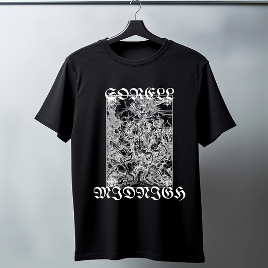 Camiseta gráfica Gothic Flames — Letras ahumadas «GORGEOUS»